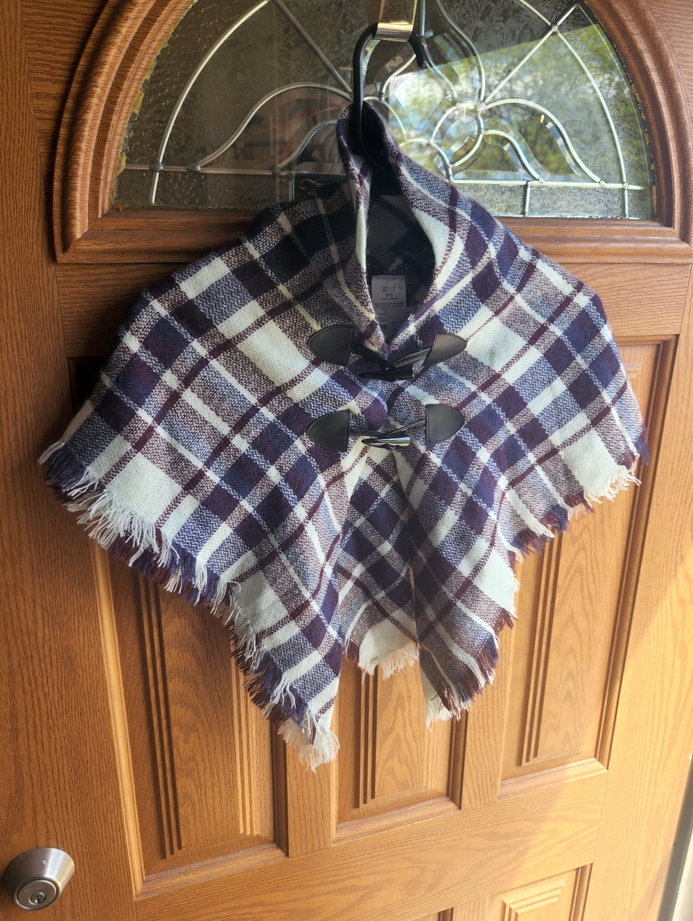 Nwt Girl's 2/3 Poncho Cape Plaid With Toggle Buttons